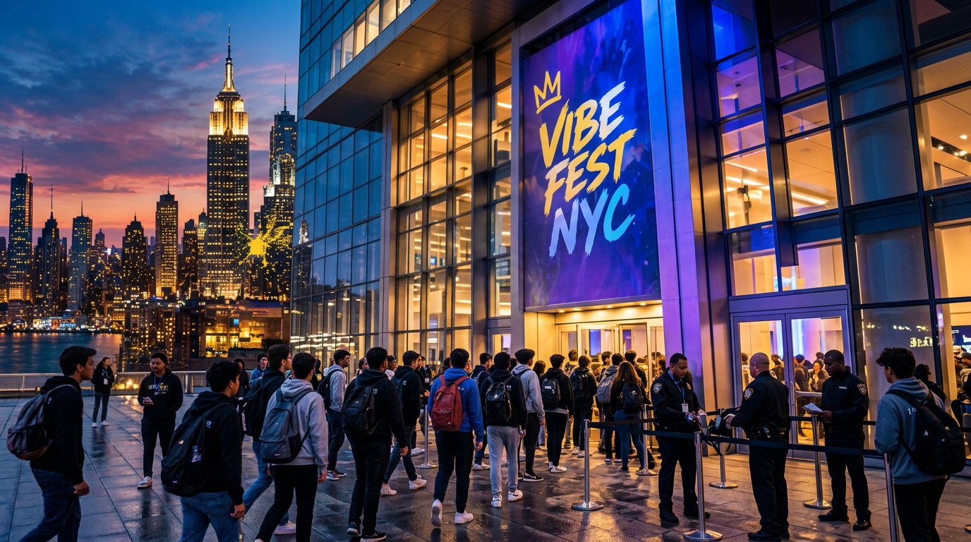 Young New Yorkers arriving at VibeFest NYC at night